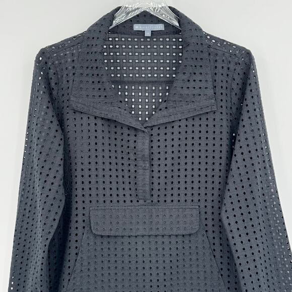 Elliott Lauren blouse women's 10 eyelet lace blouse pocket black beach boho - Picture 2 of 6